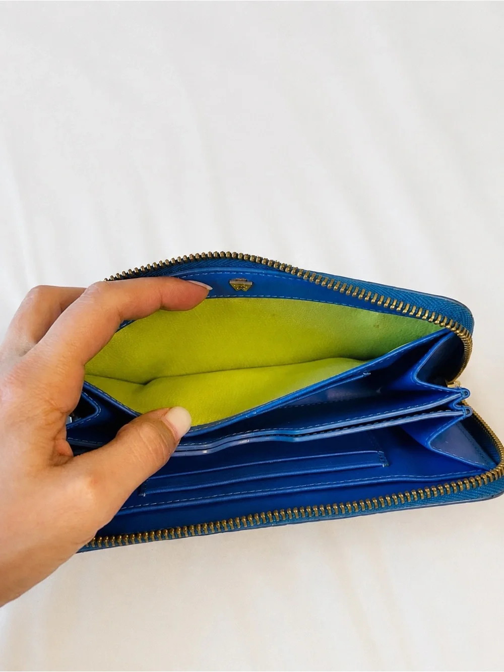 Kelly Wynne Blue Silver Embossed Zip Around Wallet Metallic